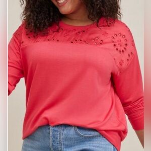 Torrid eyelet yoke French terry pullover